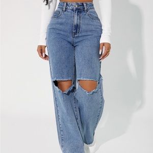 SHEIN PETITE High Waist Cut Out Straight Leg Jeans